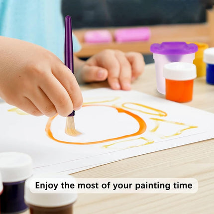 30PCS Spill-Proof Paint Cups with Paint Brushes, FHDUSRYO No Spill Paint Cups with Colored Lids, Paint Containers with Lids Toddler Paint Set for Kids