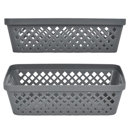 Glad Plastic Storage Basket Set - Multipurpose Drawer Trays, Kitchen Pantry Containers, and Bathroom Bins - 6 Pack Medium Organizers, Grey