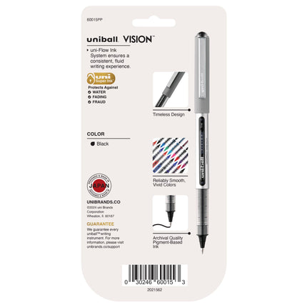 Stylos Roller Uniball Vision - Noir, Lot de 4 - Pointe Fine, Encre Moyenne 0,7 mm - Stylos Japonais à Écriture Fluide pour Fournitures Scolaires