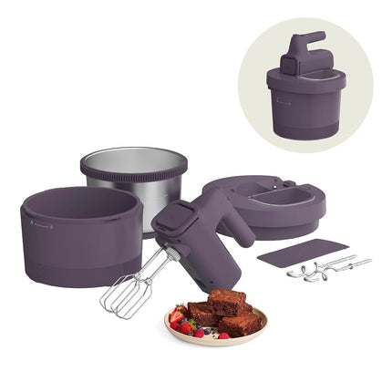 bella 3.5 Qt Hand Blender & Stand Mixer, 2 in 1 Electric Mixer with Bowl, Dough Hook, Whisk & Egg Beater, Multifunctional Handheld Blender & Mixer for Baking, 200 Watt, Plum