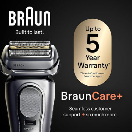 Afeitadora eléctrica Braun Series 9 PRO+ 9577cc para hombre, 5 elementos de afeitado Pro y recortadora de precisión para pelo largo, centro SmartCare 6 en 1, PowerCase para carga móvil, uso en seco y húmedo, 60 min de autonomía de batería