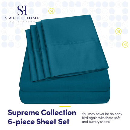 Sweet Home Collection Queen 6 Piece 1500 Supreme Collection Fine Brushed Microfiber Deep Pocket Queen Sheet Set Bedding - 2 Extra Pillow Cases, Teal