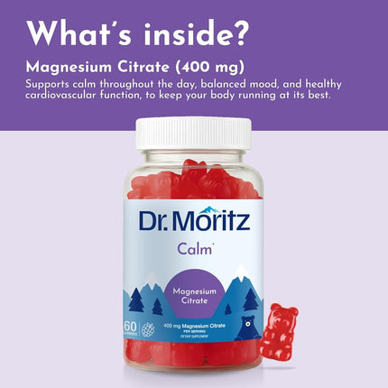 DR. MORITZ Magnesium Gummies Sugar-Free - Calm Supplement for Children, Chews Kids & Adults (60 Count),1