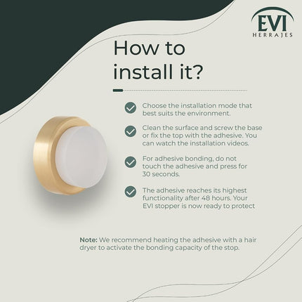 EVI Herrajes Wall Mounted Door Stop,Matte Brass - White Rubber,24x14mm,I-205/24-BMT