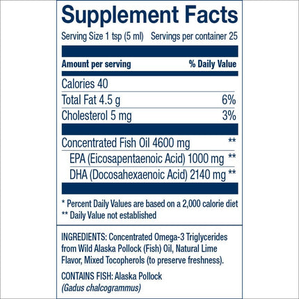 Wiley's Finest Huile de Poisson Sauvage d'Alaska - Summit DHA Citron Vert Naturel 125 ml