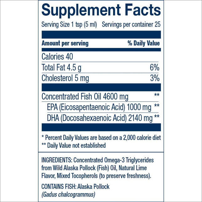 Wiley's Finest Huile de Poisson Sauvage d'Alaska - Summit DHA Citron Vert Naturel 125 ml