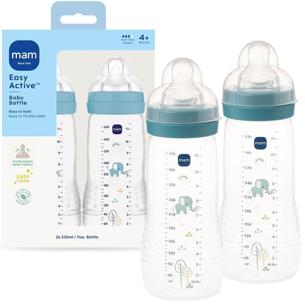 MAM Baby Bottle, Blue, 11 Ounce, 2-Count, (Designs May Vary)