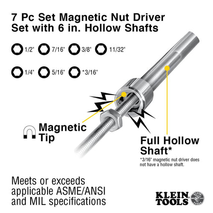 Magnetic Nut Driver Set, 15 cm Shafts, 7-Piece Klein Tools 647M