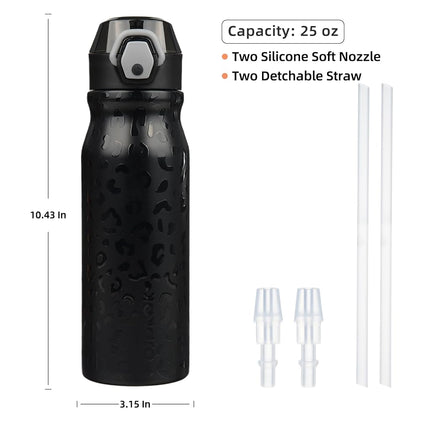 BJPKPK 25 oz Insulated Water Bottle, Straw, Handle, Stainless Steel Flask