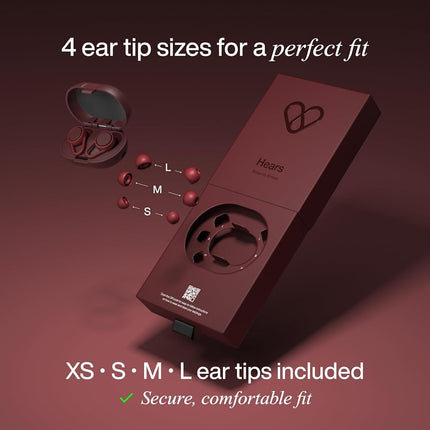 Hears Plus High-Fidelity Ear Plugs – Enhanced Noise Reduction for Loud Events, Focus, Travel & Noise Sensitivity – Certified 25dB SNR Hearing Protection – Reusable, Hypoallergenic Tips + Carry Case