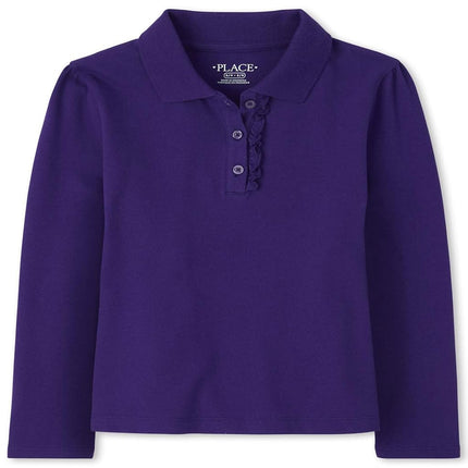 The Children's Place Girls' Uniform Long Sleeve Ruffle Pique Polo Regal Violet XXL (16)