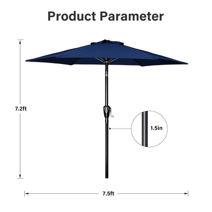 Simple Deluxe 7.5ft Patio Umbrella Outdoor Table Market Yard Umbrella with Push Button Tilt/Crank, 6 Sturdy Ribs for Garden, Deck, Backyard, Pool, Dark Blue