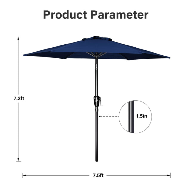Simple Deluxe Sombrilla de Patio de 2,28 m, Sombrilla de Mercado para Mesa de Exterior con Botón Inclinable/Manivela, 6 Varillas Resistentes para Jardín, Terraza, Patio Trasero, Piscina, Azul Oscuro