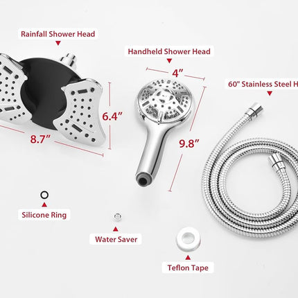 Pommeau de douche GRICH 2.5GPM avec douchette à main combinée : 2 en 1 Pommeaux de douche pluie haute pression et douchette à main, 9 modes/réglages de pulvérisation Pommeau de douche détachable avec tuyau de 60 pouces