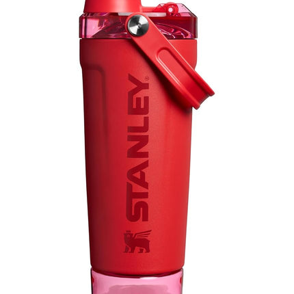 STANLEY Vitalize Shaker Bottle 20 oz | Leakproof Insulated Stainless Steel Shaker Cup | Base Storage and Twist On Fast Flow Lid | Protein Shakes and Pre Workout Powder | BPA-Free | Chili Red