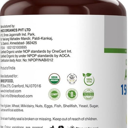 Brieofood Organic Amla 1500mg, 45 Servings, Vegetarian, Gluten Free, 90 Vegetarian Tablets