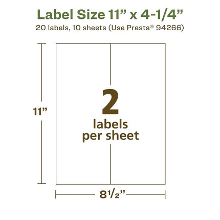 Avery EcoFriendly Matte White Recycled Rectangle Labels, 11" x 4.25", Matte White Labels, Permanent Adhesive, Laser/Inkjet Printable, 20 Total
