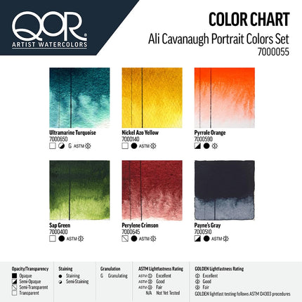QoR Ali Cavanaugh Portrait Colors Set by GOLDEN, 6 x 5 ml tubes, Professional Watercolor Paint Set