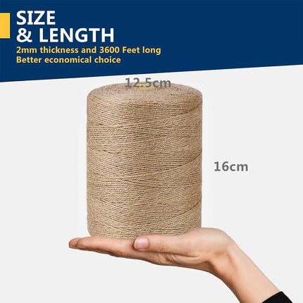 PH PERKHOMY Jute Twine String - 3600 FT Natural Thin Twine for Craft, Gardening, Gift Wrapping, Art, Wedding, Home Decoration, Packing, Christmas - 2mm (3Ply)