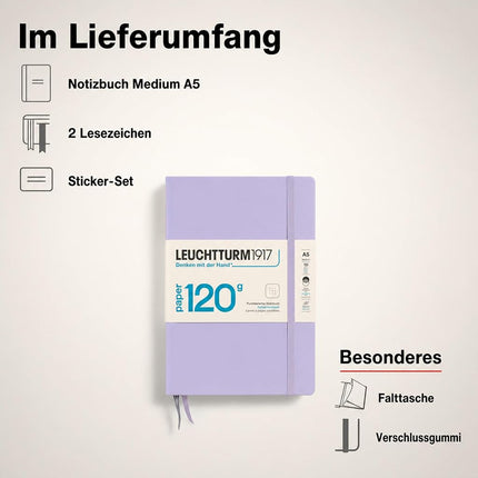 Notebook Hardcover Medium (A5), 120g Edition, Dotted, 203 pages, Lilac