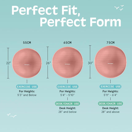 Ballon d'exercice Retrospec Luna avec base et pompe/Ballon et pompe avec matériau anti-éclatement - Ballon suisse de fitness et de gym - Parfait pour l'équilibre, la stabilité, le yoga, le Pilates, la grossesse et l'accouchement - 55 cm - Rose