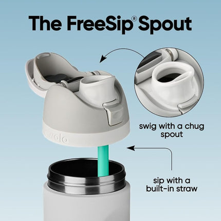 Botella de agua Owala FreeSip de acero inoxidable con aislamiento y pajita para deportes y viajes, a prueba de fugas, sin BPA, 710 ml, vaquero