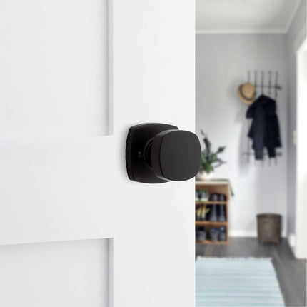 Kwikset Arroyo Knob Interior Passage Door Knob, Handle for Closet and Hallway Doors, Non-Locking Doorknob in Matte Black, with Microban Protection