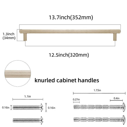 POVEFONK 6 Pack 11-1/3 inch(288mm) Champagne Bronze Kitchen Cabinet Handles Knurled Cabinet Pulls Gold Drawer Pulls Kitchen Hardware
