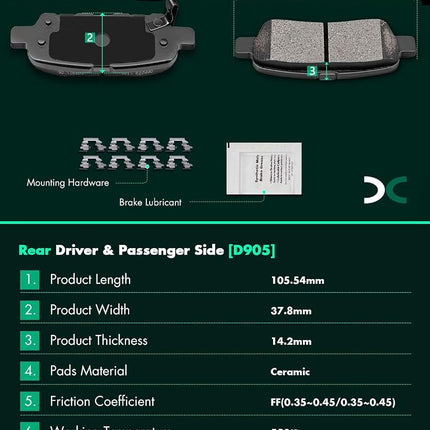 SCITOO D1650 D905 Front Semi-Metal Rear Ceramic Brake Pads Sets Fit For Nissan Altima 2013 2014 2015 2016 2017 2018 2019 2020 2021 2022 2023
