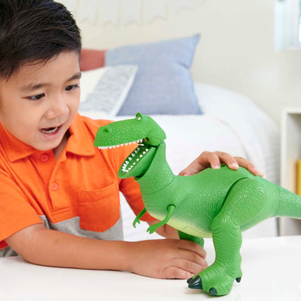 Juguetes de Disney y Pixar Toy Story, figura de dinosaurio Rex que se mueve y habla, Roarin' Laughs, 27.4 cm de alto con 40 frases y movimiento de boca y brazo, regalo para niños, HMM12