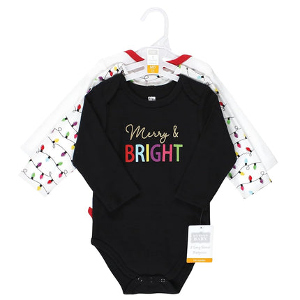 Hudson Baby unisex-baby, bodysuits de algodón de manga larga, Merry and Bright, 0-3 meses