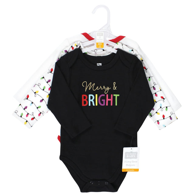 Hudson Baby unisex-baby Cotton Long-sleeve Bodysuits, Merry and Bright, 3-6 Months