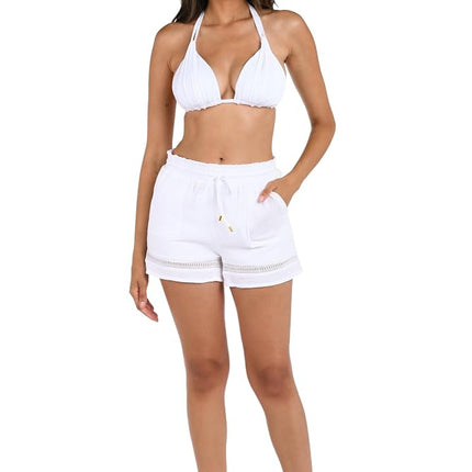 La Blanca Womens Beach Short Swimsuit Cover Up, White//Seaside Covers, XS