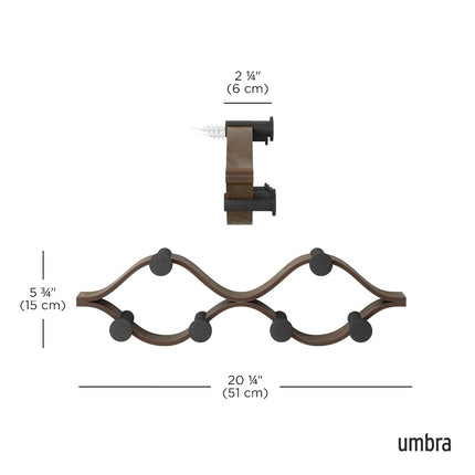 Umbra Montage Coat Rack, Wall Mounted 6 Hooks, Black/Walnut