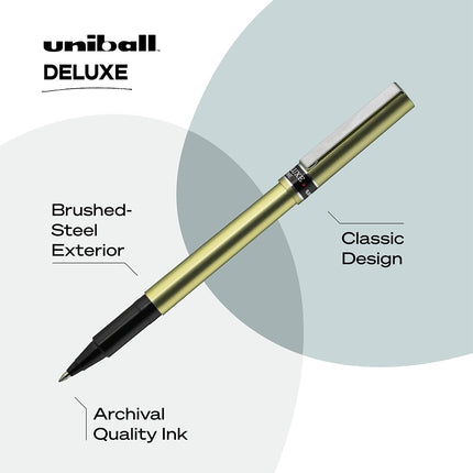 Uniball Deluxe 0.7mm Fine Point Rollerball Pen, 3 Black - Smooth Writing, Waterproof Ink, Office Supplies, Ballpoint Pen