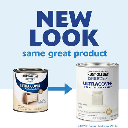 Rust-Oleum 240285 Painters Touch Quart Latex, Satin Heirloom White