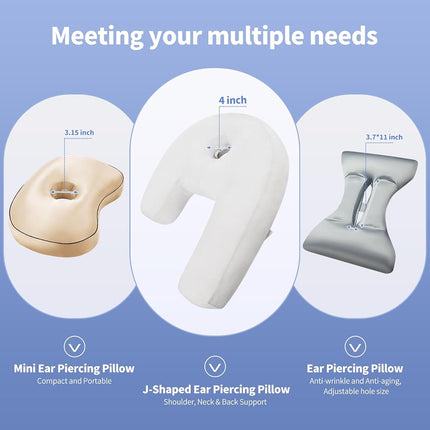 Nockovi 4" Hole Piercing Pillow for Side Sleepers (Pillow with White Velvet Pillowcase, J-Shape)