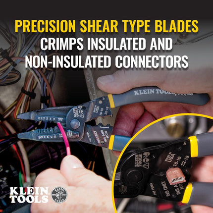 Klein Tools 1009 Multi-Purpose Electrician Tool - Wire Stripper, Crimping & Cutting Tool, Gray/Yellow