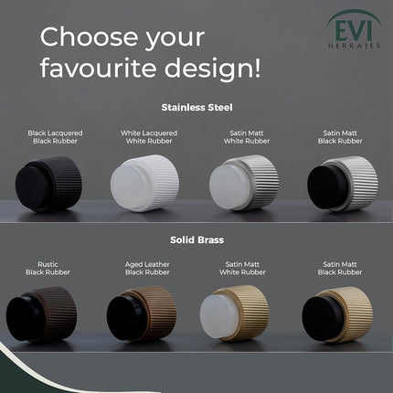 EVI Herrajes | Designer Wall Door Stop - Fluted Texture - 1.1" x 1.1" - Brass Finished Matte - Adhesive and Screw Fastening