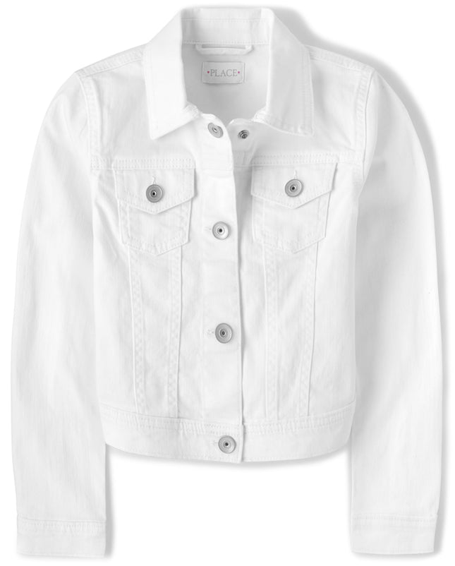 The Children's Place Girls' Denim Jacket, White, 1