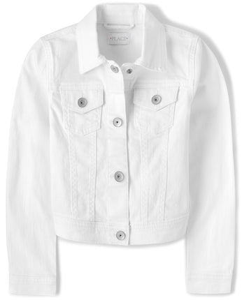 The Children's Place Girls' Denim Jacket, White, 5