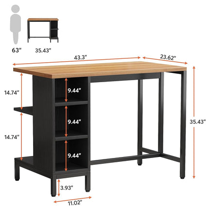 Tribesigns Kitchen Island, Kitchen Shelf Bar Table with 5 Open Storage Shelves and Large Worktop, Industrial Butcher Block Island (Stools Not Included)