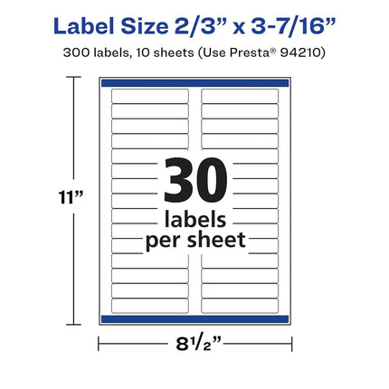 Avery Glossy White Rectangle Labels with Sure Feed, 2/3" x 3-7/16", 300 Glossy White Labels, Permanent Label Adhesive, Laser/Inkjet Printable Labels
