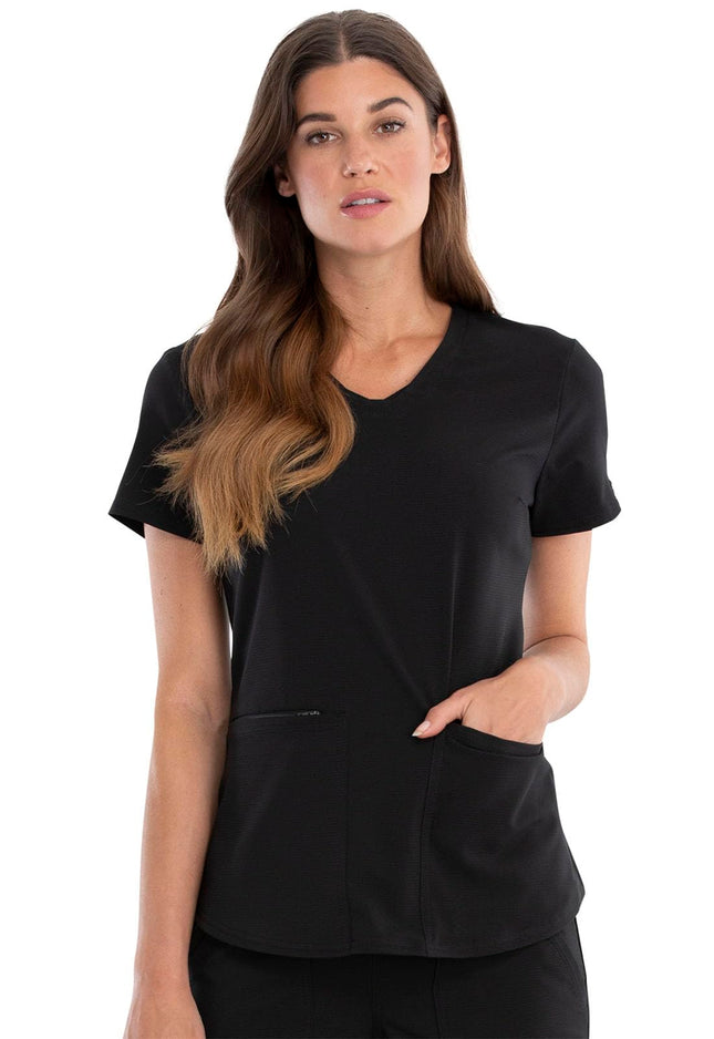 Cherokee Women's Plus Size V-Neck Scrubs Top, Blac