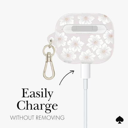 Kate Spade New York AirPods Protective Case with Keychain Ring - Hollyhock Cream, Compatible with AirPods 3rd Generation