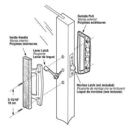 Prime-Line Products C 1204 Sliding Glass Set – Replace Old or Damaged Door Handles Quickly and Easily – White Diecast, Mortise/Hook Style (Fits 3-15/16” Hole Spacing)