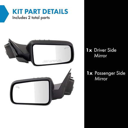 TRQ Driver & Passenger Side Mirror Set Power with Heat Compatible with 2008-2011 Ford Focus FO1320331 FO1321331