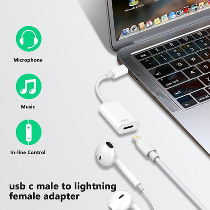 USB C to Lightning Headphone Audio Adapter for iPhone 17 16 15 Plus Pro Max with Charge Data,Type C Male to Female Lightning Earphone Converter Dongle for iPad Pro Air Mini MacBook
