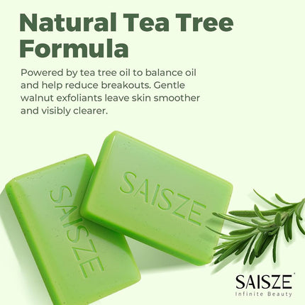 SAISZE Handmade Tea Tree Soap, Natural soap bar for Face and Body, Soothing Hydrating Body Wash for Clear Healthy Skin, Organic Tea Tree Oil Ideal for Pimple and Skin Irritations, 4 Ounce (Pack of 2)