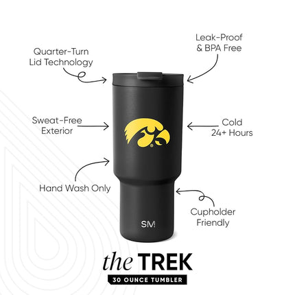 Simple Modern Officially Licensed Collegiate Iowa Hawkeyes 30 oz Tumbler with Flip Lid and Straws | Insulated Cup Stainless Steel | Gifts for Men Women | Trek Collection | University of Iowa